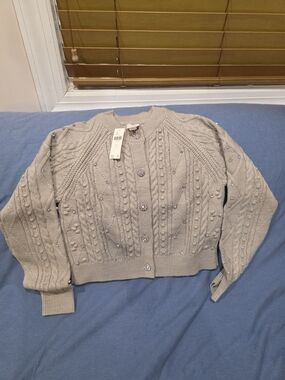 NWT Maeve Gem-Embellished Cable-Knit Cardigan Sweater Sz Small